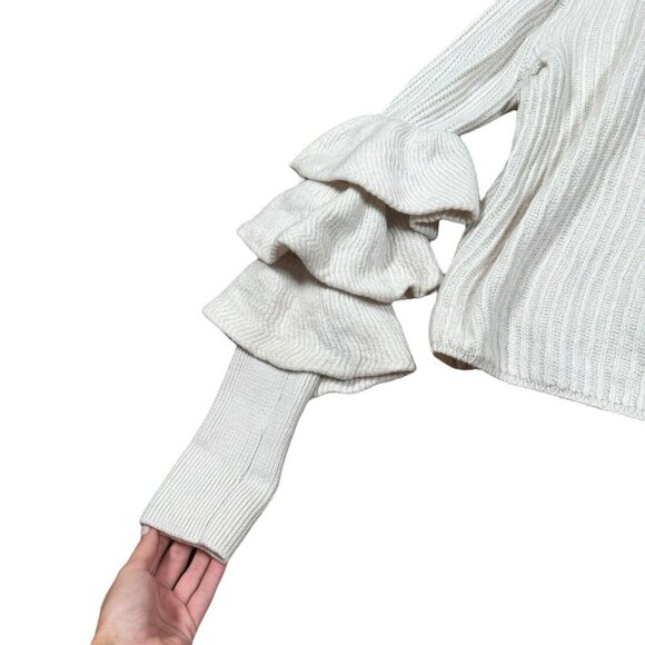 Club Monaco ASAL 100% Merino Wool Tiered Ruffle Sleeves Pullover Sweater Sz M - Picture 7 of 12